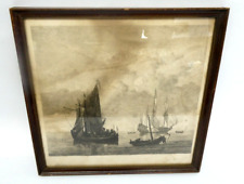 Vintage Maritime Nautical Engraving Black White Framed Signed Art Unknown Artist picture