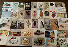 ~Lot of 43 Antique 1900's~Mixed Topics Greetings Postcards~All with stamps-h928 picture