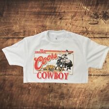 THE ORIGINAL COORS BEER COWBOY WOMEN'S CROP TOP T SHIRT RETRO VINTAGE NEW WHITE picture