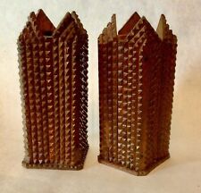 Perfect Pair Tramp Art Candleholders Beautifully Constructed Perfectly Notched picture