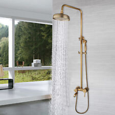 3-Way Antique Brass Bathroom Shower Faucet Set Rain Heads Wall Mounted Mixer Tap picture