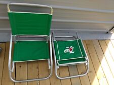 vintage folding beach stadium chairs 7up logo aluminum frame soda pop pair picture