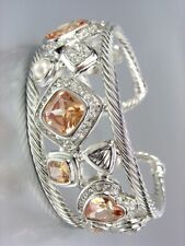 STUNNING Chunky 18kt White Gold Plated Brown Topaz Crystals Pearls Cuff Bracelet picture