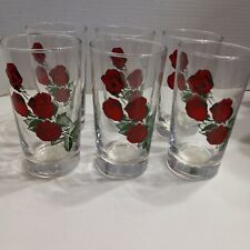 Set Of Six (6) LIBBEY'S Four Red Roses Bourbon Whiskey Highball Clear Glasses... picture
