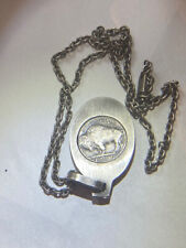 Vintage 1934 BUFFALO Nickel Mounted Pendant & Chain *BNT539* picture