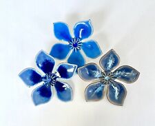 Vintage Bovano Of Cheshire Enamel Copper Metal Flowers 3 Loose Blue Blossoms picture