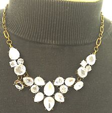 1930s Necklace Depression Era White Floral Pasted Set in Brass White Crystals picture