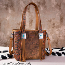 Wrangler Hair-On Cowhide Vintage Floral Concealed Carry LG Tote/Crossbody Brown picture