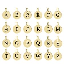 10K / 14k Gold Pendant Initial Disc Round Monogram Coin Charm Letter A-Z 6mm picture