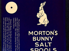 Morton's Bunny Salt Spools - Uncut 3-Up Paper Labels 1943 VGC Very Scarce picture