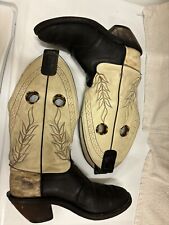 USA Olathe Mens Size 9.5 Beige Black Leather Stockman Cowboy Western Boots picture