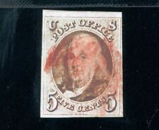 USAstamps Used FVF US 1847 Franklin Stamp Scott 1 With Red Cancel picture
