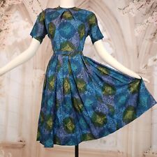 Vintage 1950s Blue Stained Glass Green Dress Gown Fit & Flare Silk Betty Barclay picture