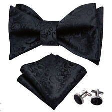 Barry Wang Mens Bowtie Self Tied Black Paisley Silk Jacquard Bow Tie Set Wedding picture