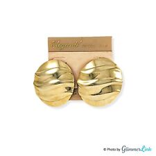 Vintage Elegante Beverly Hills Large Oval Ribbed Wave Earrings 14KT Gold Posts picture