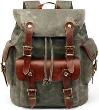 Men Waxed Canvas Leather Backpack Travel Rucksack Camping Hiking School Book Bag picture