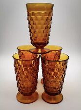 Vtg Cubist Amber Glass Goblet Tumbler Indiana Colony Whitehall 60s MCM-EUC x5 picture