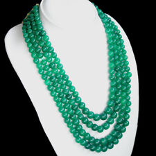 EXCELLENT RARE 1128.00 CTS NATURAL 3 STRAND GREEN EMERALD ROUND BEADS NECKLACE picture