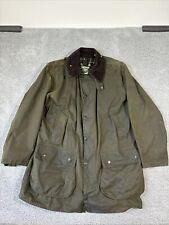 Vintage Barbour Waxed Border Jacket Green Plaid Lined Size 44 Made in England picture