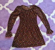 Vintage 70's Flower Power Nylon Polyester Smocking Mini Dress Junior Teen XXS/XS picture