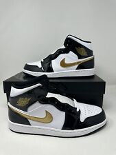 New Nike Air Jordan 1 Mid Patent Black White Gold 852542-007 Mens &PS &GS picture