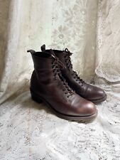 Vintage 1970s 1980s Brown Leather Ankle Combat Boots Prairie Western Size 8 picture