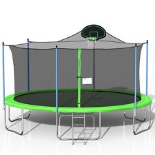 16FT Trampoline with Safety Enclosure Net, Spring Pad, Ladder, Basketball Hoop picture