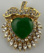 Gorgeous Vintage French Designer Brooch -Green Cabochons  & Crystals picture