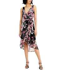 CONNECTED Wrap Dress Size 4 Black Floral Print Ruffled Belted NWT picture