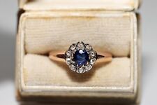 Antique Circa 1900s 18k Gold Natural Rose Cut Diamond And Sapphire Ring picture