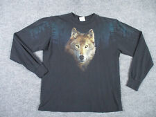 Vintage Wolf Shirt Adult L Black Single Stitch Long Sleeve Nature Wrap Around picture