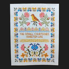 Columbia Minerva Stamped Cross Stitch Kit, 14x18 vtg 1980s Birds Flowers Sampler picture