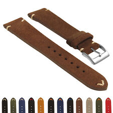 StrapsCo Suede Vintage Hand-Stitched Leather Watch Strap - Extra Long Length picture