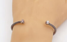 925 Sterling Silver - Vintage Petite Boy & Girl End Detail Cuff Bracelet- BT1486 picture