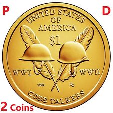 2 coins set 2016 P D Native American Code Talkers Sacagawea Dollar $1 picture