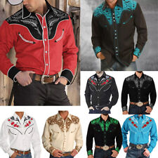 Mens Casual Buttons Down Western Cowboy Shirt Long Sleeve Retro Printed Shirts picture