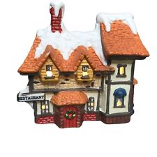 Christmas House Snow Village Miniature Lighted Restaurant Vintage Holiday Decor picture