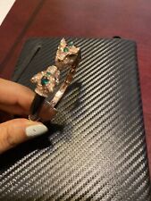 18k On4K Rose Gold Black Onyx Lion Bracelet Cuff CandyColorPanther Head  Pave Cz picture