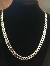 Men's Flat Miami Cuban Link Chain Solid 925 Sterling Silver 8mm Thick Italy Made picture