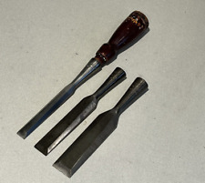 3 Vintage Stanley No. 750 Woodworkers Socket Bevel Chisels - 1/2
