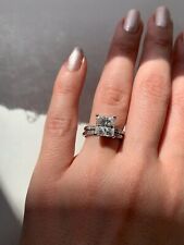 4 CT Princess Cut Moissanite Bridal Set Engagement Ring Solid 14K White Gold picture