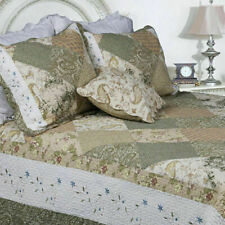 NEW ~ COZY COTTAGE SHABBY PATCHWORK WHITE PINK BROWN BLUE SAGE GREEN QUILT SET picture