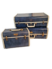 Vtg MCM 1950's Samsonite Shwayder Bros Luggage 3 Pc Set Suitcases Marble Blue picture