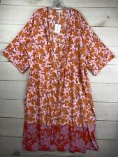 Jessica Simpson Cardigan Womens 1X 2X Pink Orange Floral Duster Open Swim Cover picture