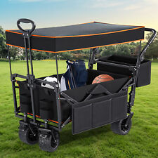 Folding Wagon Cart Collapsible Garden Cart w/Canopy 220lbs Capacity Beach picture