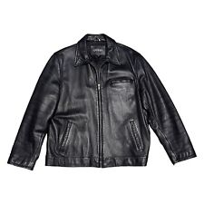 GUESS Genuine LEATHER Vintage Retro Luxury Designer Black Jacket Coat Mens Large picture