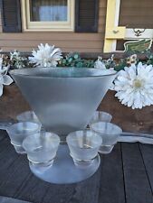 Vintage Federal Norse Fine Ribbed Prismatic Punch & Serving Bowls w/ 8 Glasses picture
