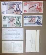 1978 MAURITIUS 5,10,25,50 RUPEES P#30,31 32,33 UNC Specimen BANKNOTES With COA picture