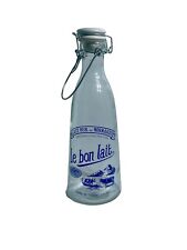 Vintage French Le Bon Lait Pur De Normandie Glass Milk Bottle Clip Ceramic Lid picture
