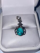 Vintage Native American Solid Sterling Silver Natural Turquoise Pendant picture